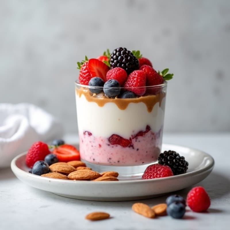 Greek Yogurt Protein Parfait with Mixed Berries and Almond Butter