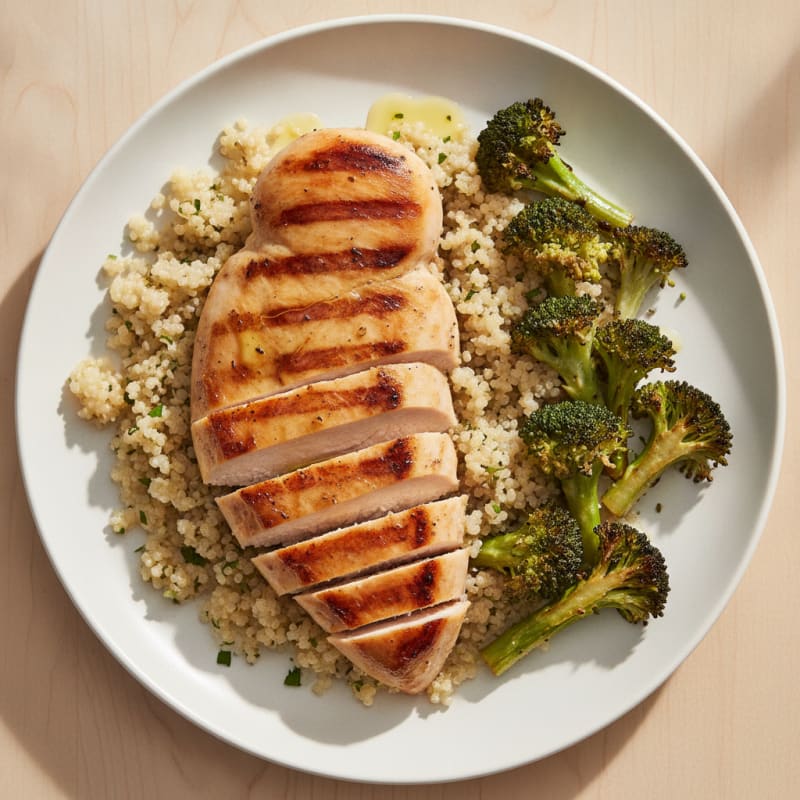 Grilled Chicken Breast with Quinoa and Roasted Broccoli