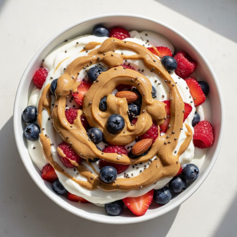 Greek Yogurt Protein Parfait with Mixed Berries and Almond Butter