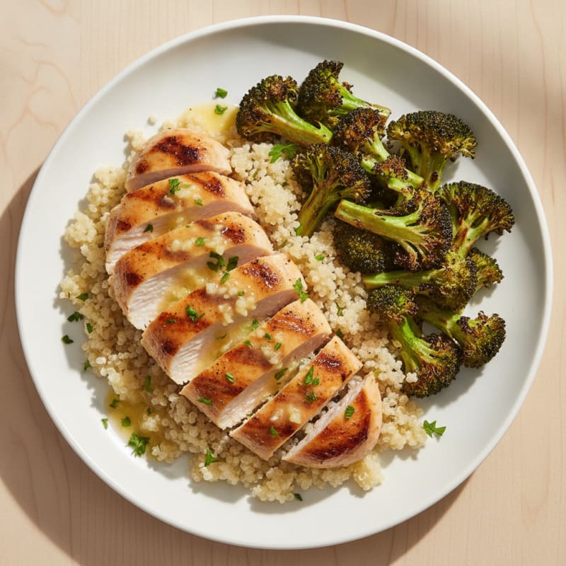 Grilled Chicken Breast with Quinoa and Roasted Broccoli