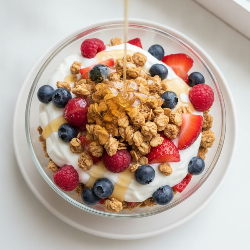 Greek Yogurt Parfait with Protein Granola and Mixed Berries