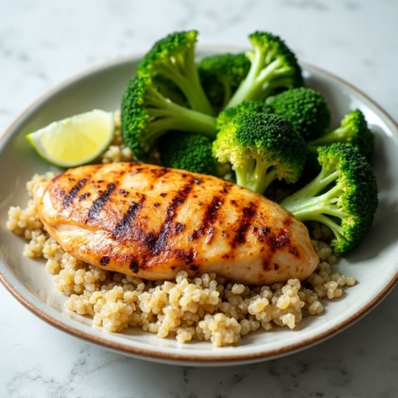 Grilled Chicken Breast with Quinoa and Steamed Broccoli