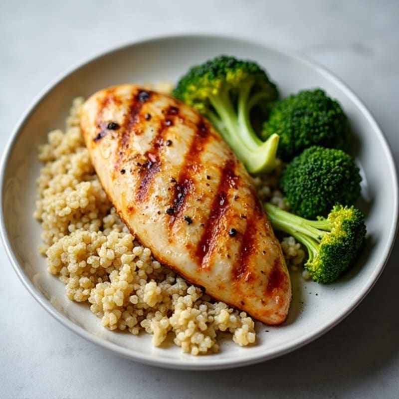 Grilled Lemon-Garlic Chicken Breast with Quinoa and Roasted Broccoli