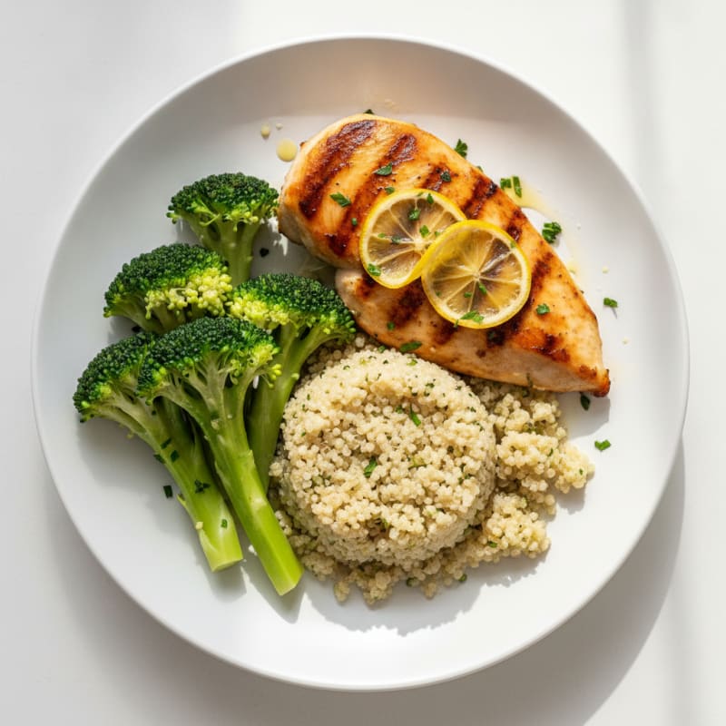 Grilled Chicken Breast with Quinoa and Steamed Broccoli