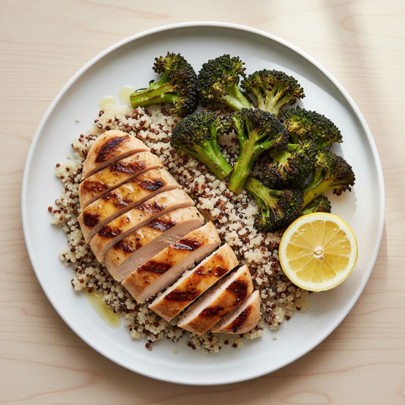 Grilled Chicken Breast with Quinoa and Roasted Broccoli