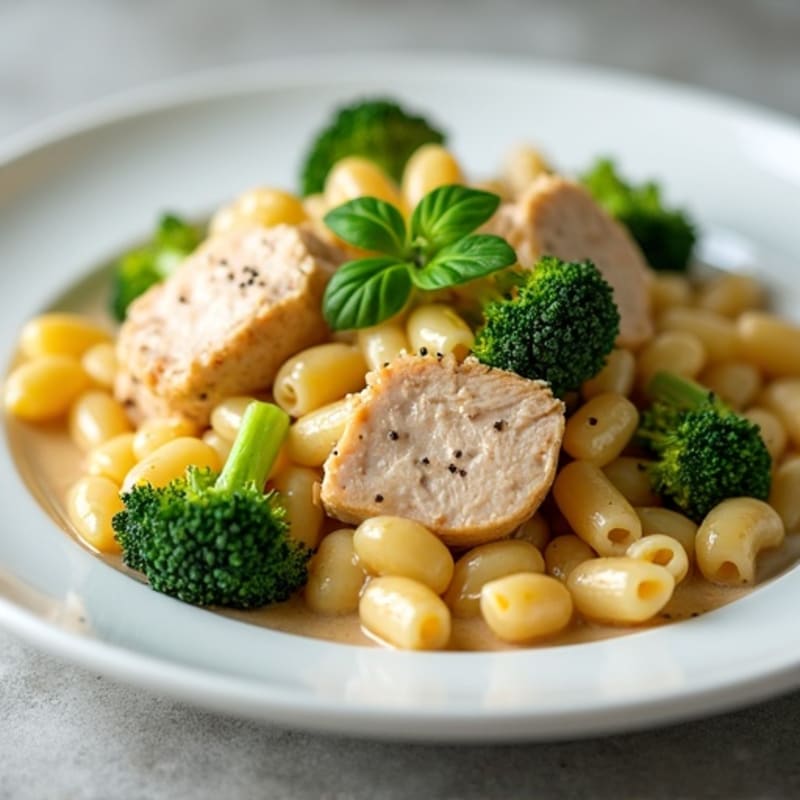 Healthy Creamy Chicken Pasta with Roasted Broccoli