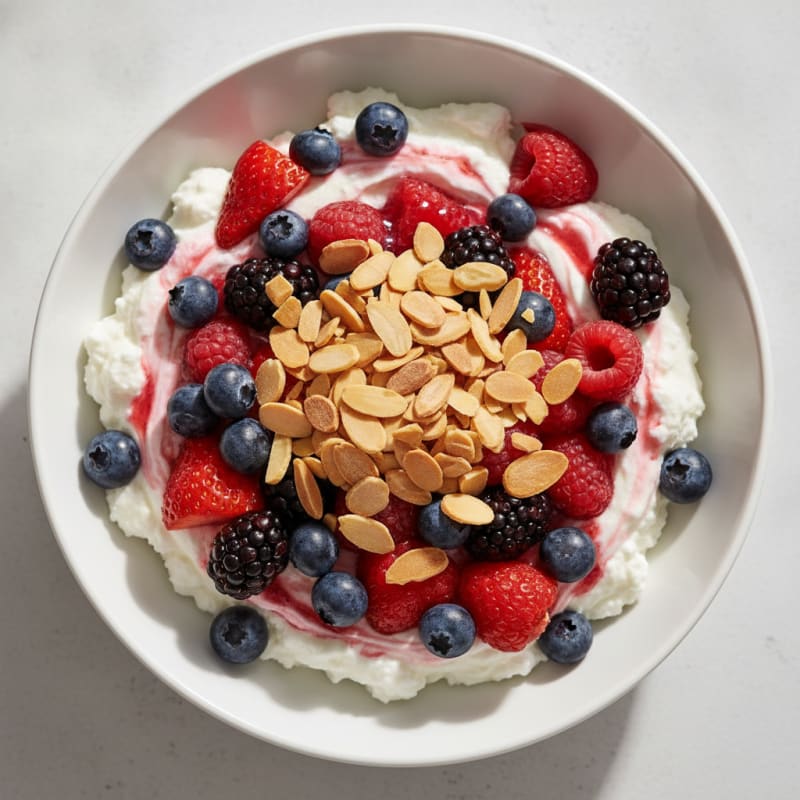Greek Yogurt Protein Parfait with Mixed Berries and Almonds