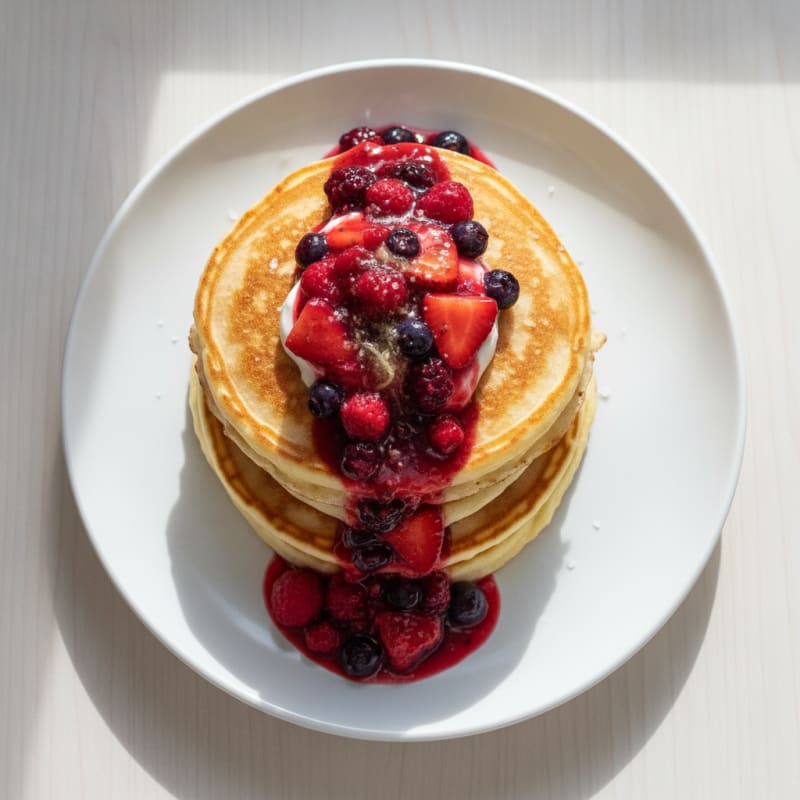 Fluffy Buttermilk Pancakes with Berry Compote