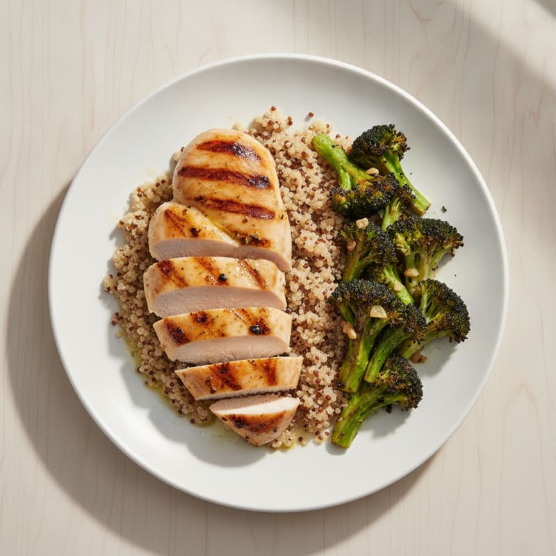 Grilled Chicken Breast with Quinoa and Roasted Broccoli