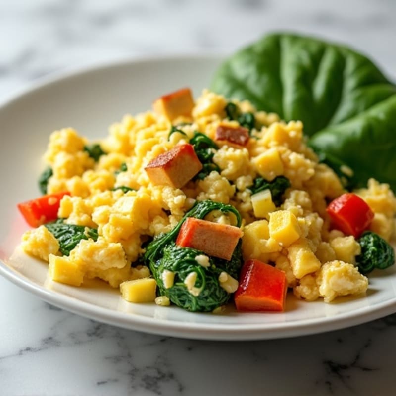 Cottage Cheese Egg Scramble with Spinach and Roasted Turkey
