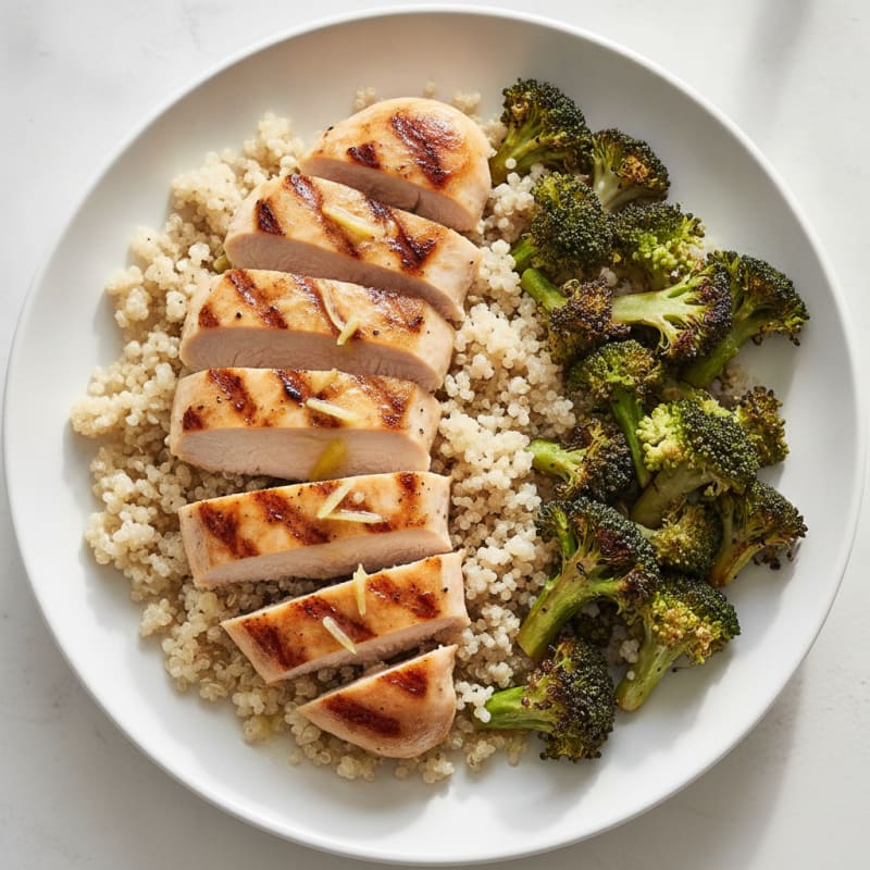 Grilled Chicken Breast with Quinoa and Roasted Broccoli