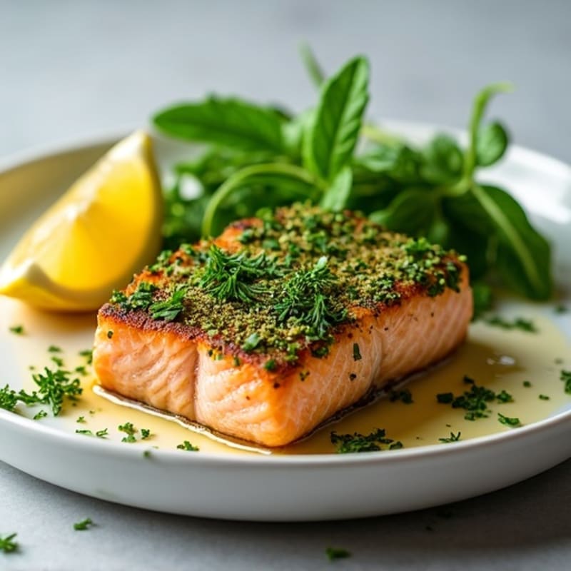 Herb-Crusted Pan Seared Salmon with Lemon