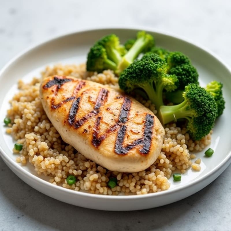 Grilled Chicken Breast with Quinoa and Steamed Broccoli