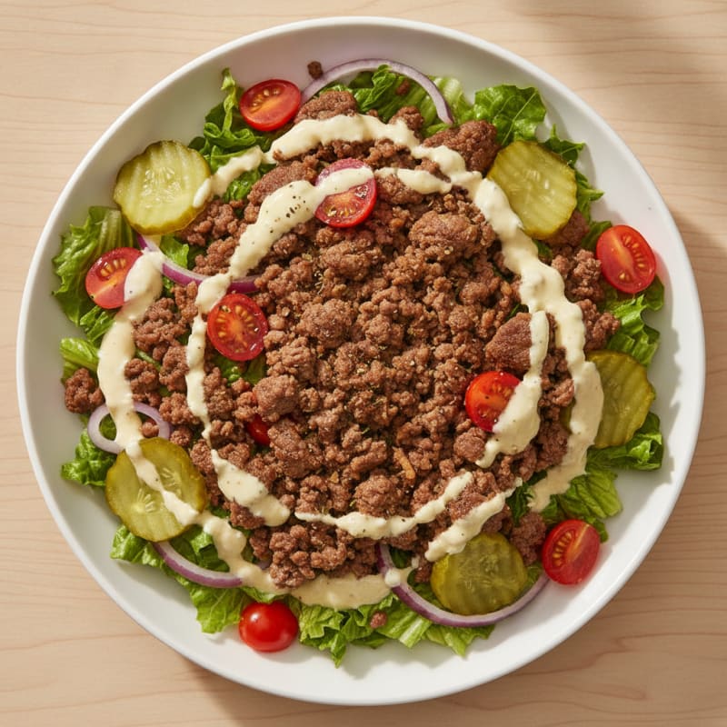 Classic Beef Burger Bowl with Creamy Dressing