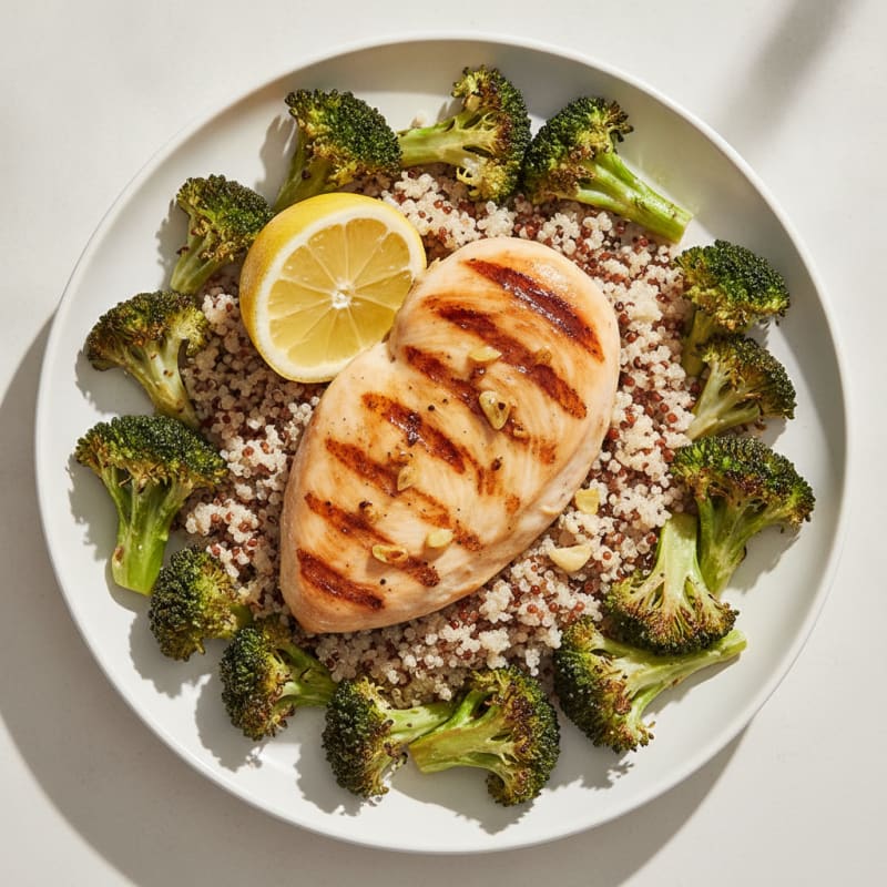 Grilled Chicken Breast with Roasted Broccoli and Quinoa