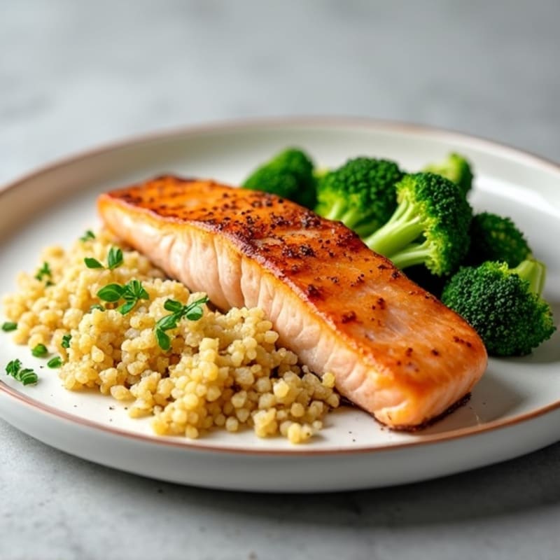 Seared Salmon with Steamed Broccoli and Quinoa