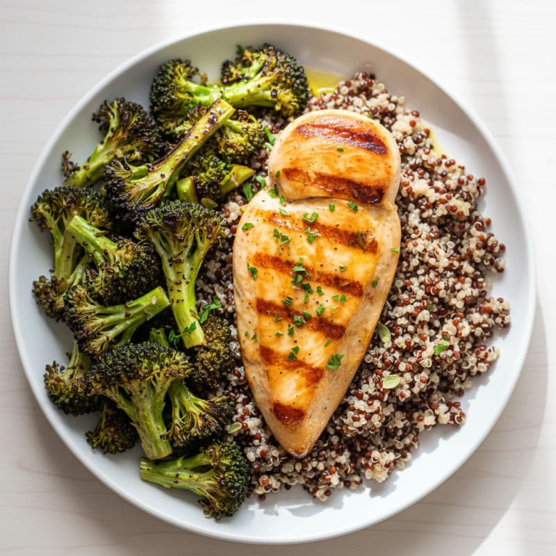 Grilled Chicken Breast with Quinoa and Roasted Broccoli