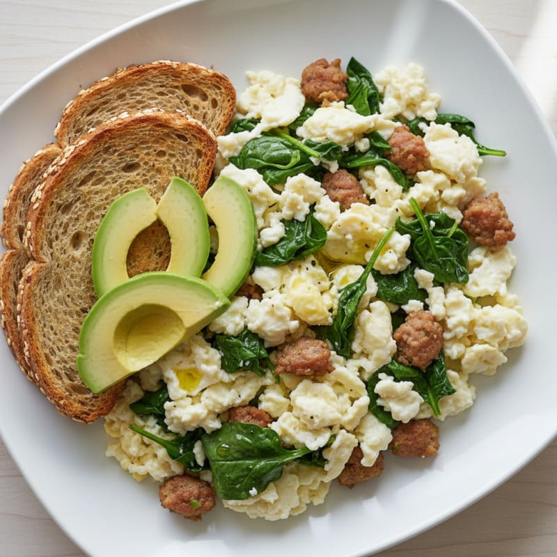 Egg White and Spinach Scramble with Turkey Sausage