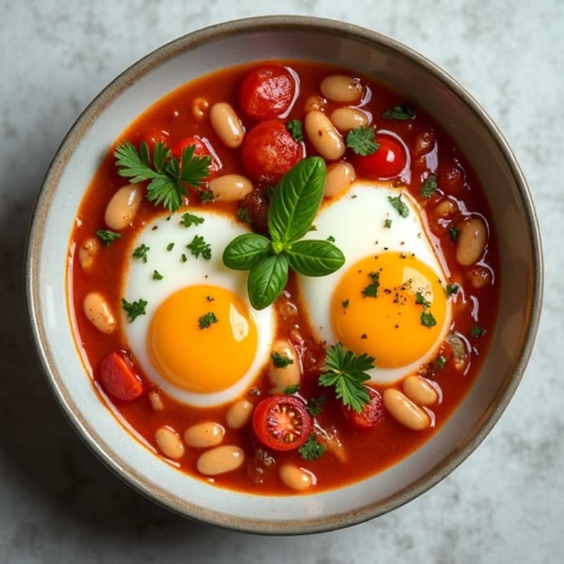 Vibrant Spiced Tomato Poached Eggs with Fresh Herbs