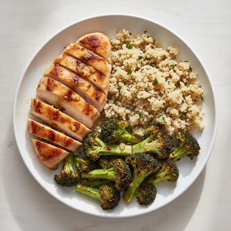 Grilled Chicken Breast with Quinoa and Roasted Broccoli