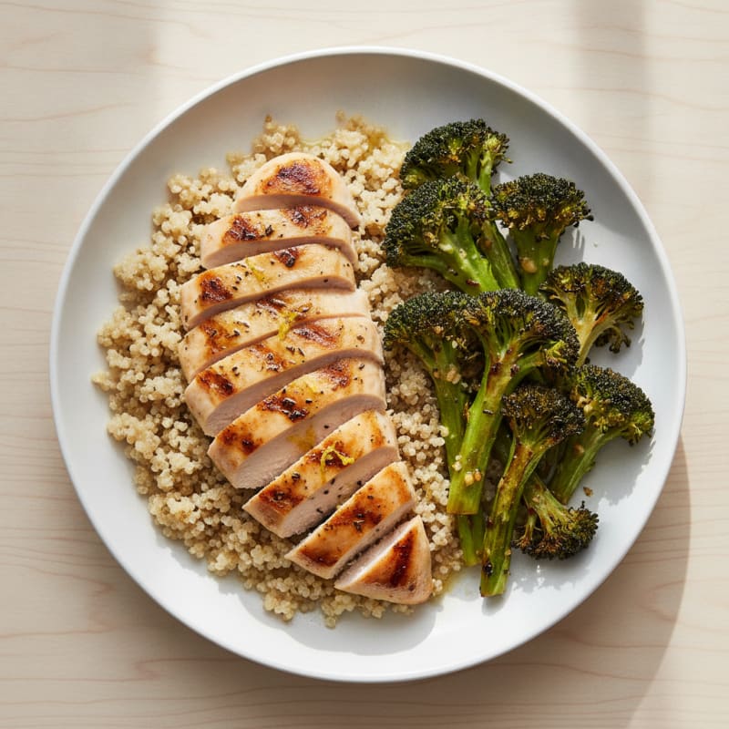 Grilled Chicken Breast with Quinoa and Roasted Broccoli