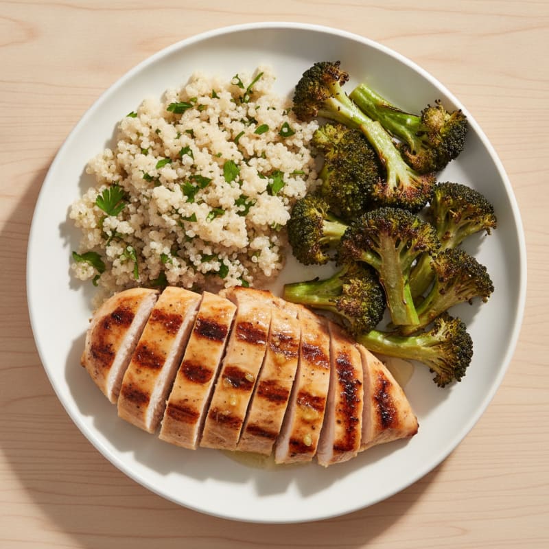 Grilled Chicken Breast with Quinoa and Roasted Broccoli