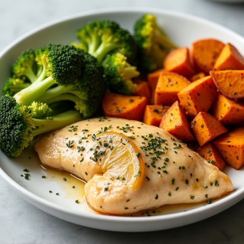 Sheet Pan Lemon Herb Chicken with Roasted Broccoli and Sweet Potatoes