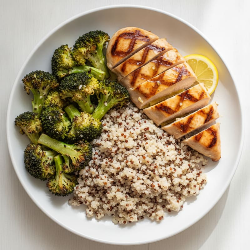 Grilled Chicken Breast with Quinoa and Roasted Broccoli