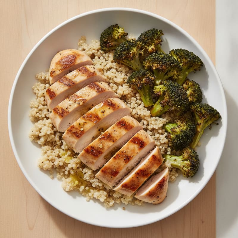 Grilled Chicken Breast with Quinoa and Roasted Broccoli