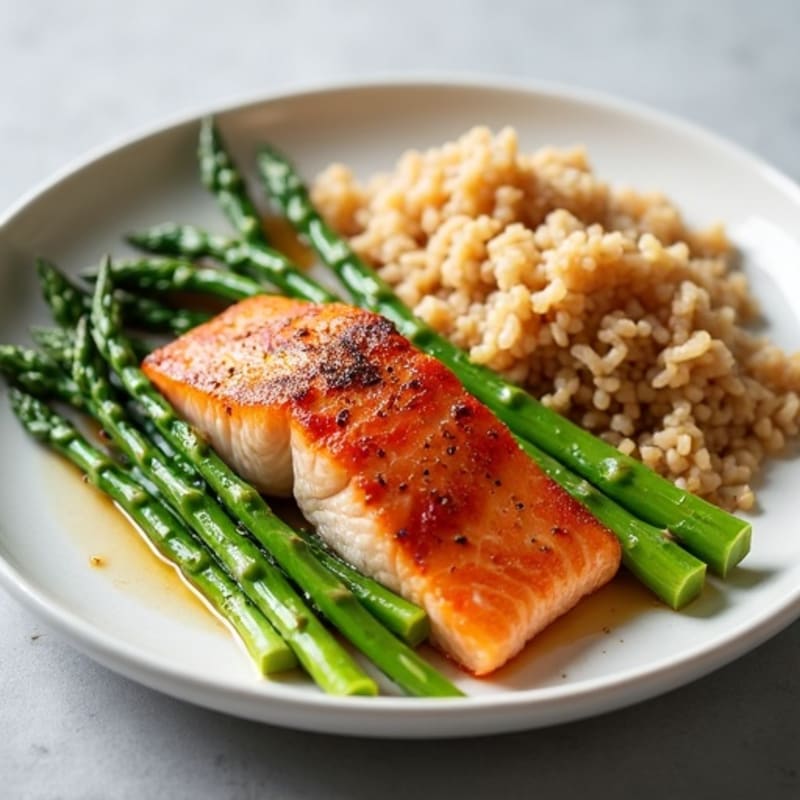 Seared Salmon with Steamed Asparagus and Brown Rice