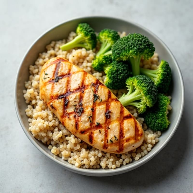 Grilled Chicken Breast with Quinoa and Steamed Broccoli