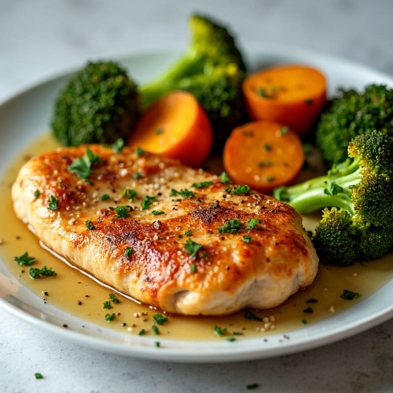 Sheet Pan Roasted Chicken Breast with Crispy Broccoli and Sweet Potatoes