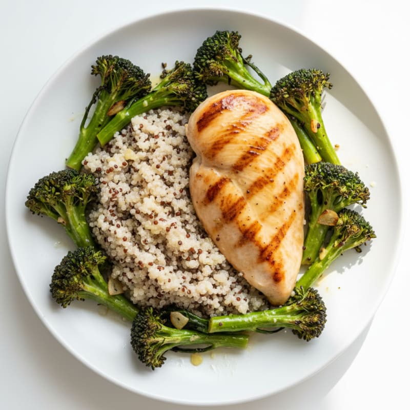 Grilled Chicken Breast with Quinoa and Roasted Broccoli