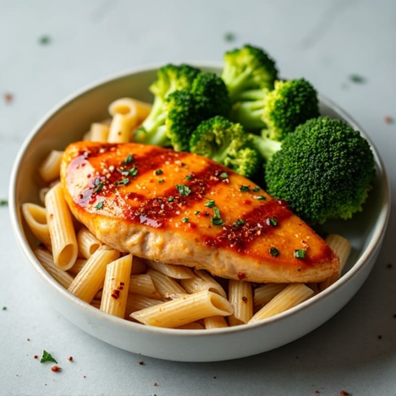 Spicy Orange Chicken and Broccoli Whole Wheat Pasta