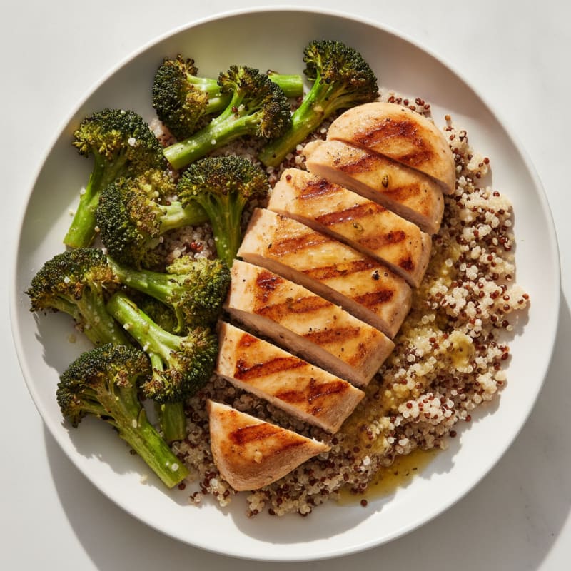 Grilled Chicken Breast with Roasted Broccoli and Quinoa