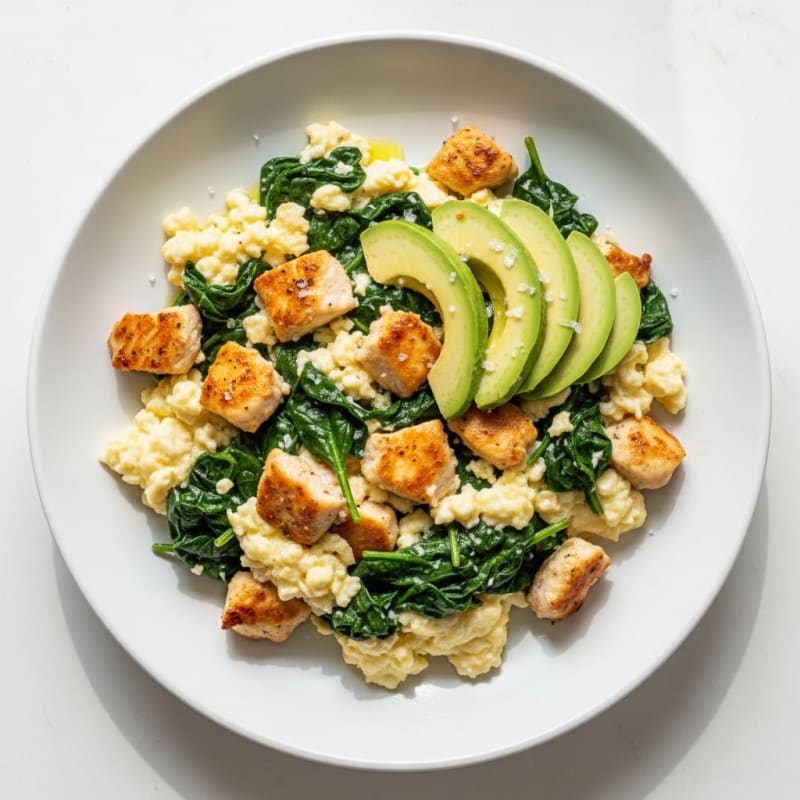 Scrambled Egg Whites with Chicken Breast and Spinach