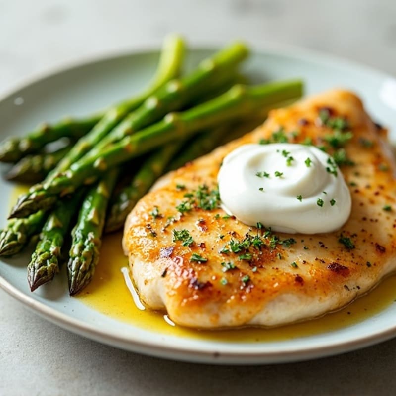 Creamy Lemon Herb Chicken with Roasted Asparagus
