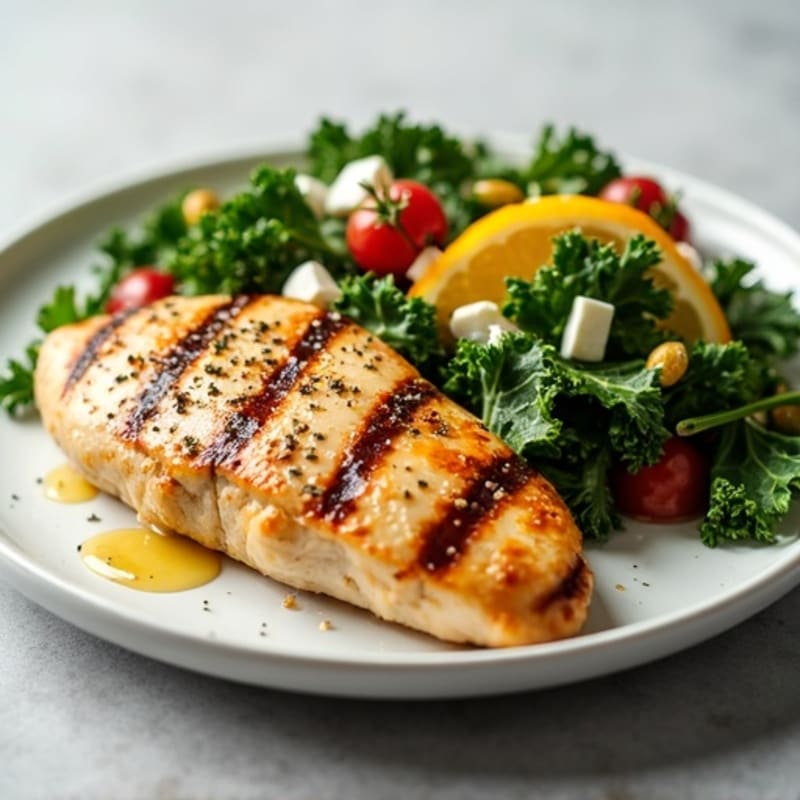 Grilled Chicken Breast with Crunchy Kale Salad and Citrus Vinaigrette