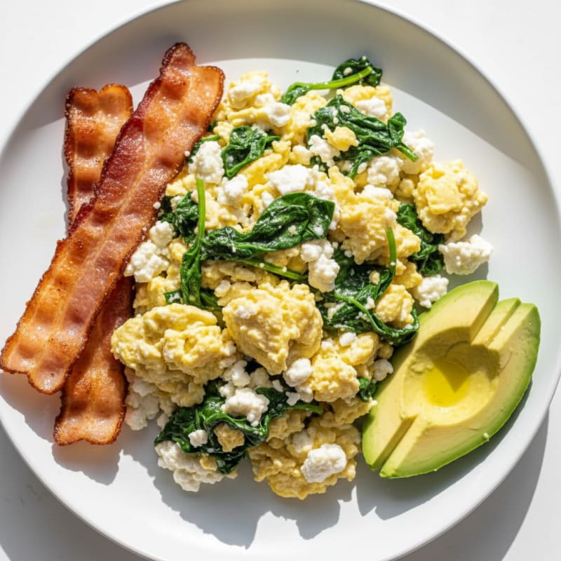 Cottage Cheese Scramble with Spinach and Turkey Bacon