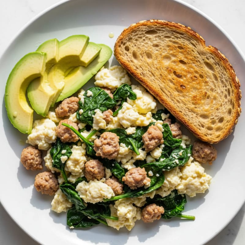 Egg White and Turkey Sausage Scramble with Spinach