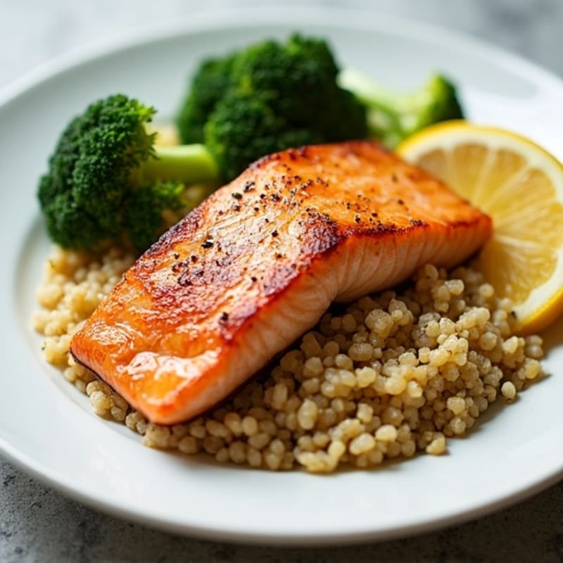 Seared Salmon with Roasted Broccoli and Quinoa