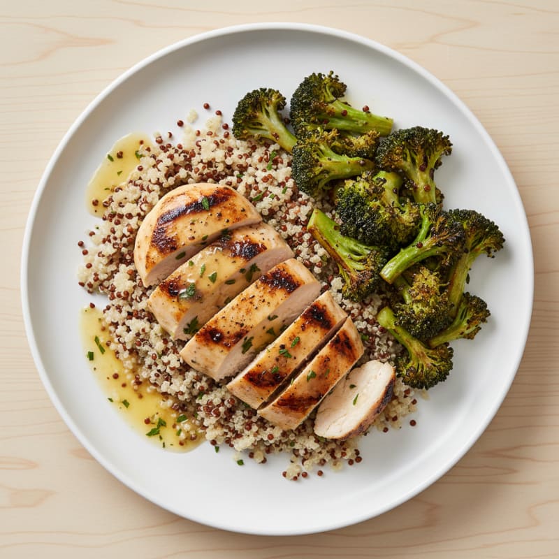 Grilled Chicken Breast with Quinoa and Roasted Broccoli