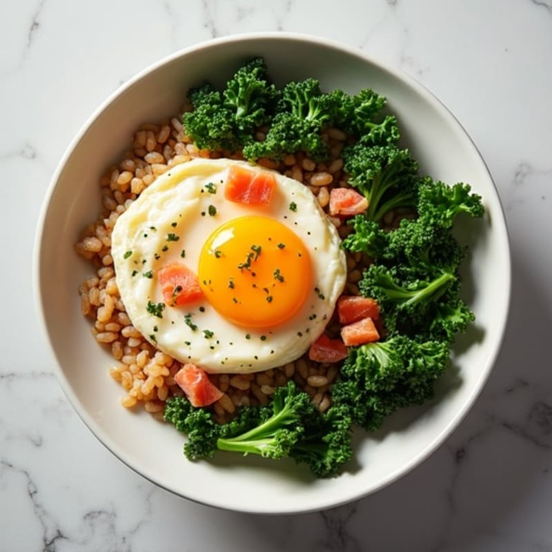 Scrambled Egg Whites with Sautéed Kale, Brown Rice & Salmon
