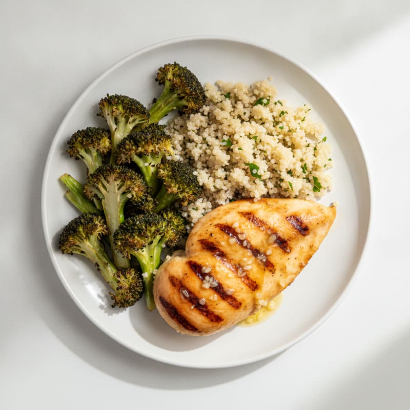 Grilled Lemon Garlic Chicken with Quinoa and Roasted Broccoli