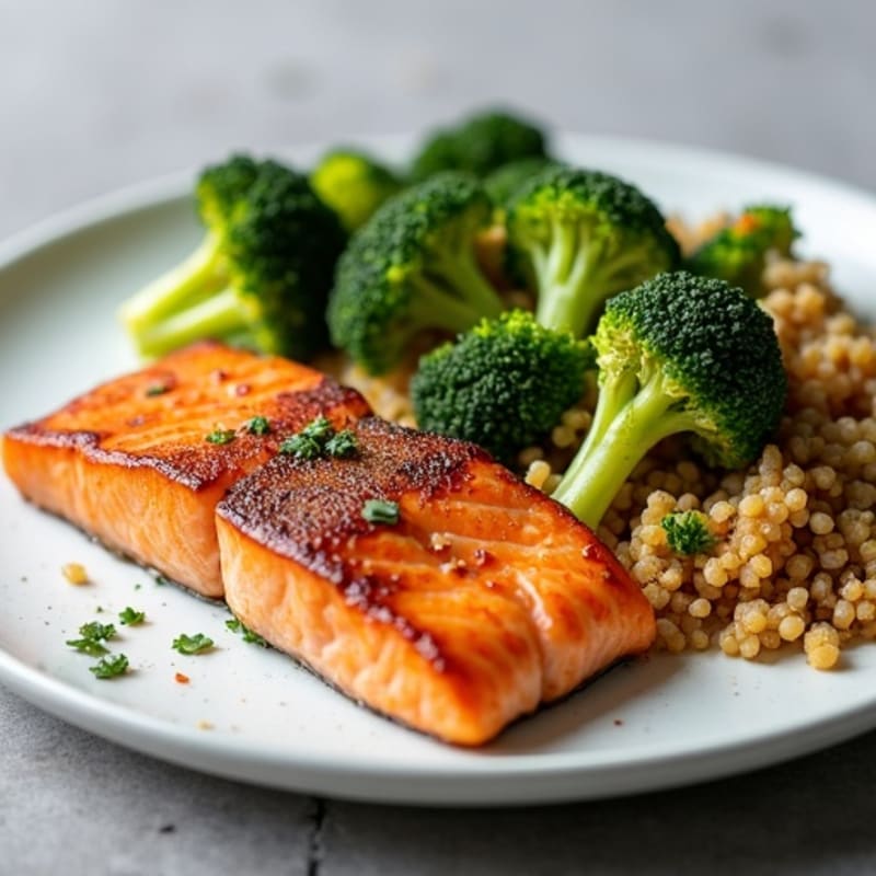 Seared Salmon with Roasted Broccoli and Quinoa