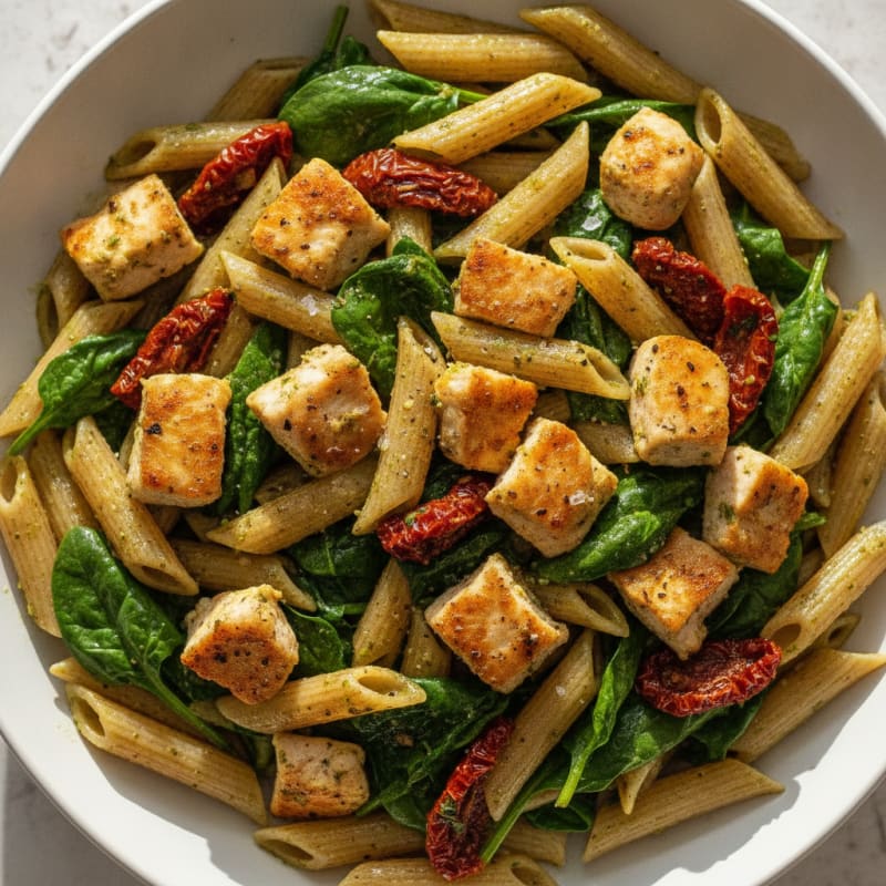 Pesto Chicken Pasta with Sun-Dried Tomatoes