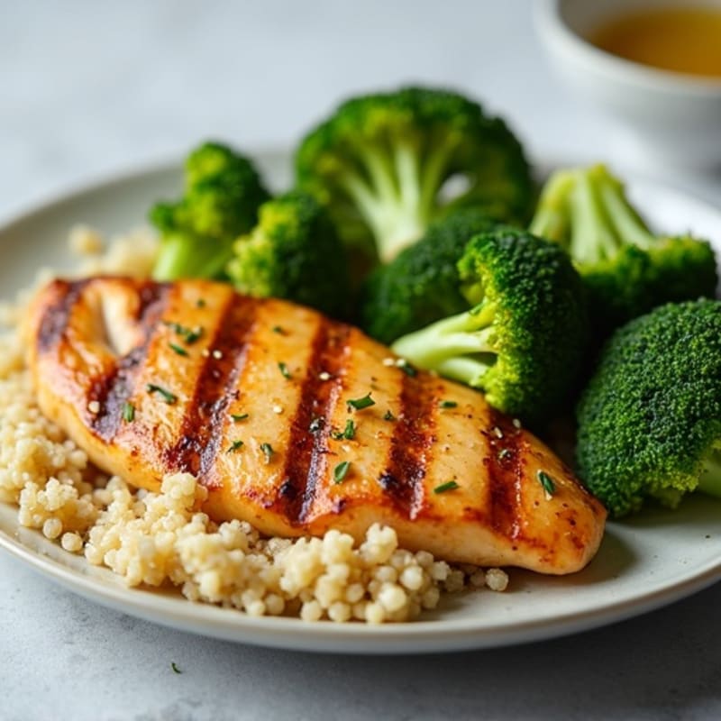 Grilled Chicken Breast with Quinoa and Roasted Broccoli