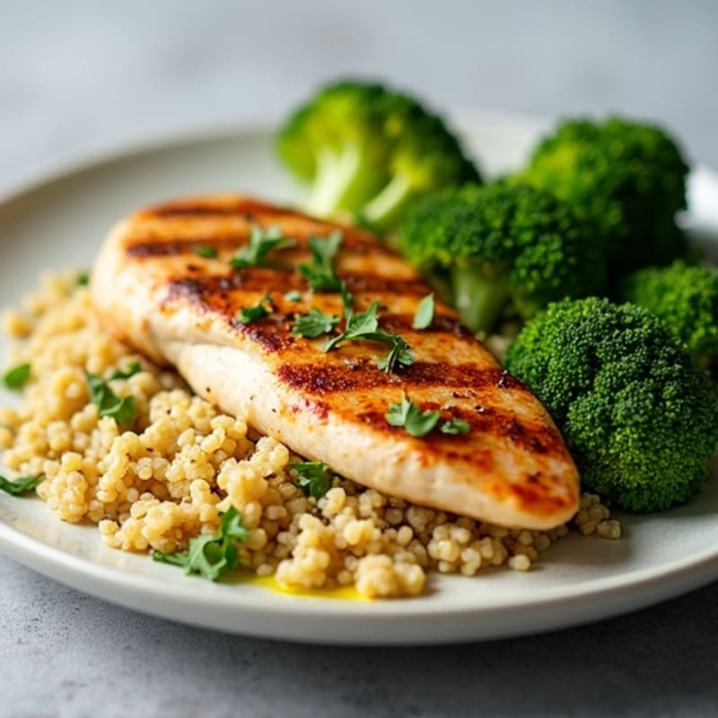 Grilled Chicken Breast with Quinoa and Roasted Broccoli