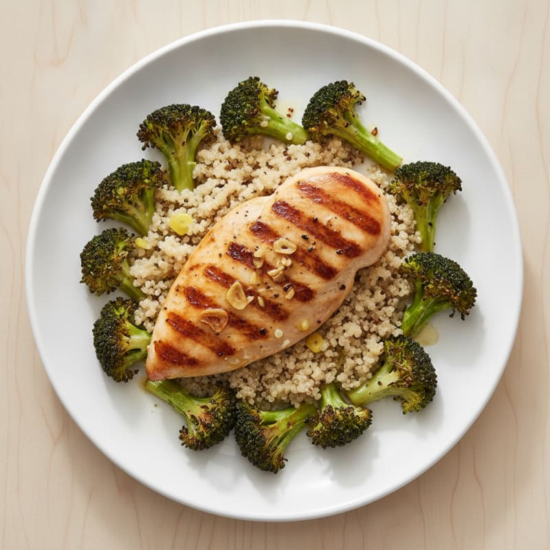 Grilled Chicken Breast with Quinoa and Roasted Broccoli