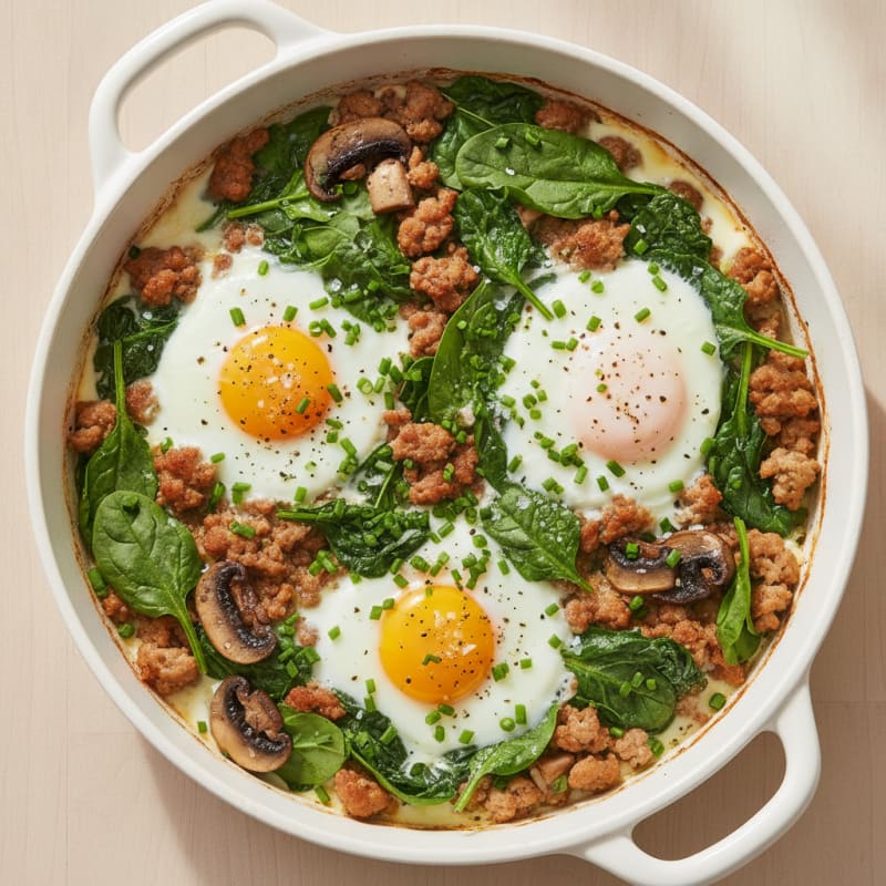 Baked Eggs with Spinach and Mushrooms